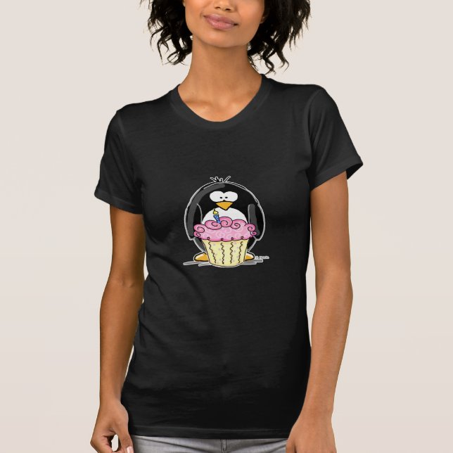 Birthday Penguin with Cupcake T-Shirt (Front)