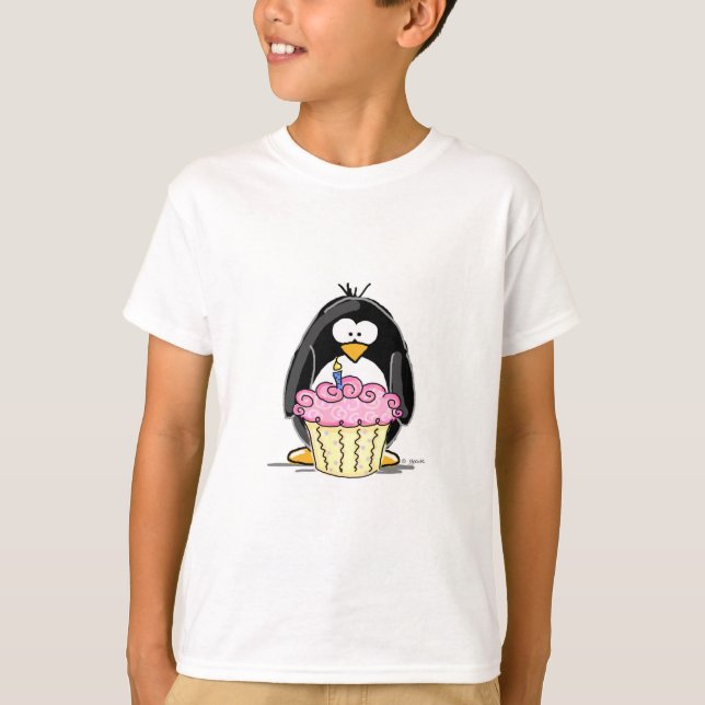 Birthday Penguin with Cupcake T-Shirt (Front)
