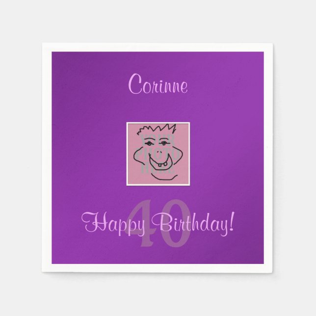 Birthday Personal Photo and Text Purple Paper Napkins (Front)