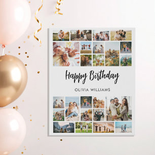 Birthday Personalized 24 Photo Collage Faux Canvas Print