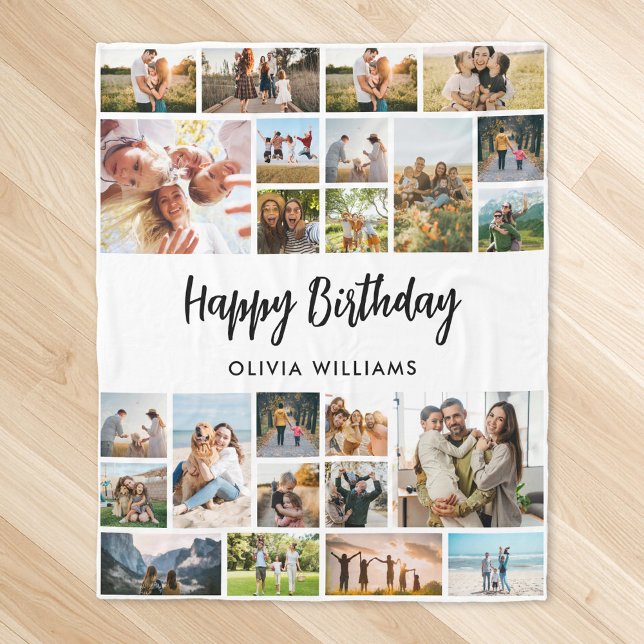 Birthday Personalized 24 Photo Collage Fleece Blanket (Creator Uploaded)
