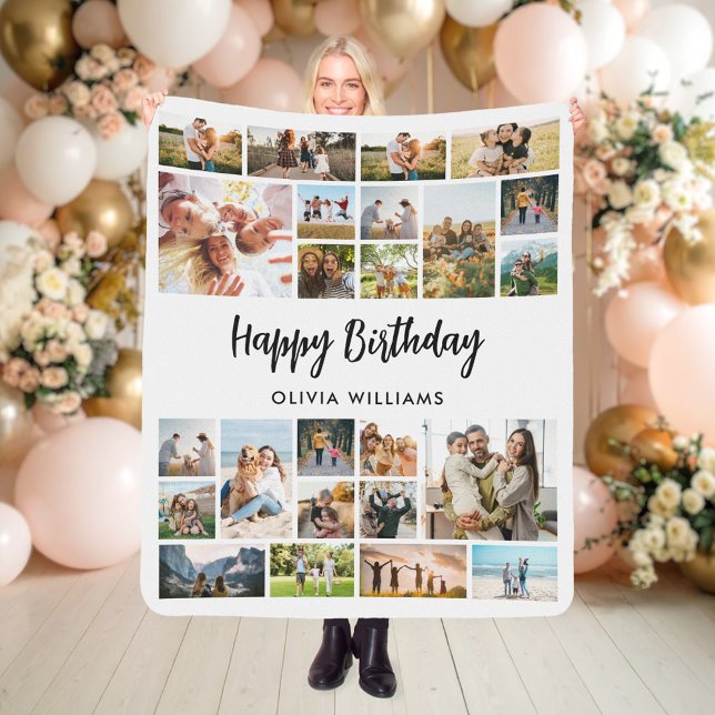 Birthday Personalized 24 Photo Collage Sherpa Blanket (Creator Uploaded)