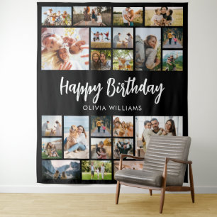 Birthday Personalized 24 Photo Collage Tapestry