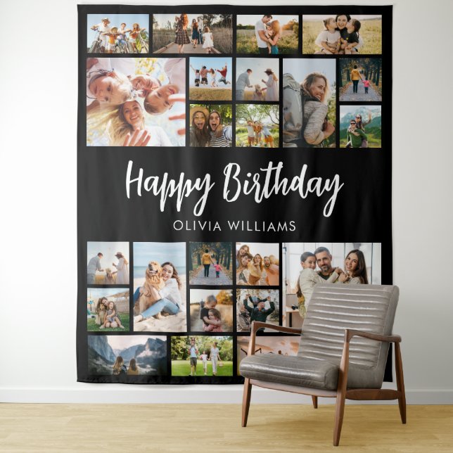 Birthday Personalized 24 Photo Collage Tapestry (In Situ)