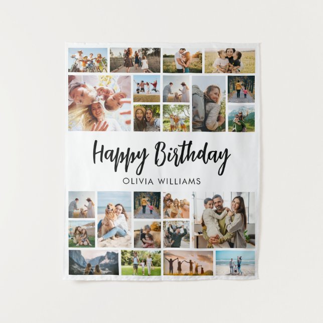 Birthday Personalized 24 Photo Collage Tapestry (Front)