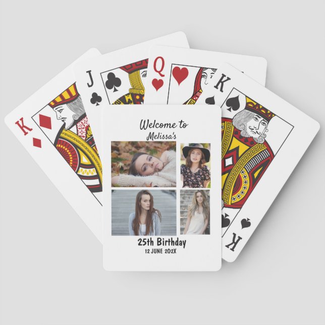 Birthday Personalized 4 Photo Collage Poker Cards (Back)