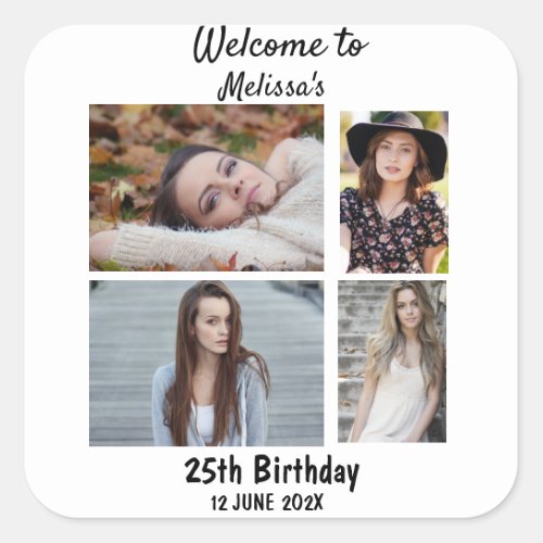 Birthday Personalized 4 Photo Collage Square Sticker