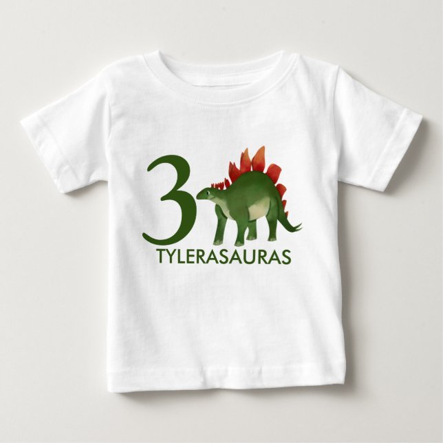 Birthday Personalized Dinosaur Shirt, 3rd birthday Baby T-Shirt (Front)