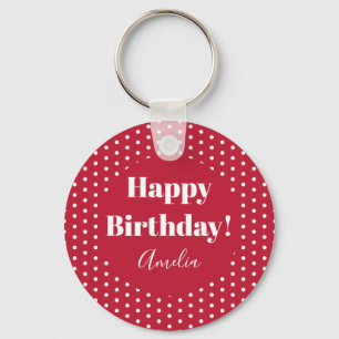 Birthday Personalized Happy Birthday Red Polka Dot Keychain