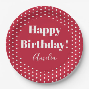Birthday Personalized Happy Birthday Red Polka Dot Paper Plates