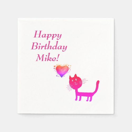 Birthday Personalized  Paper Napkins with Cat