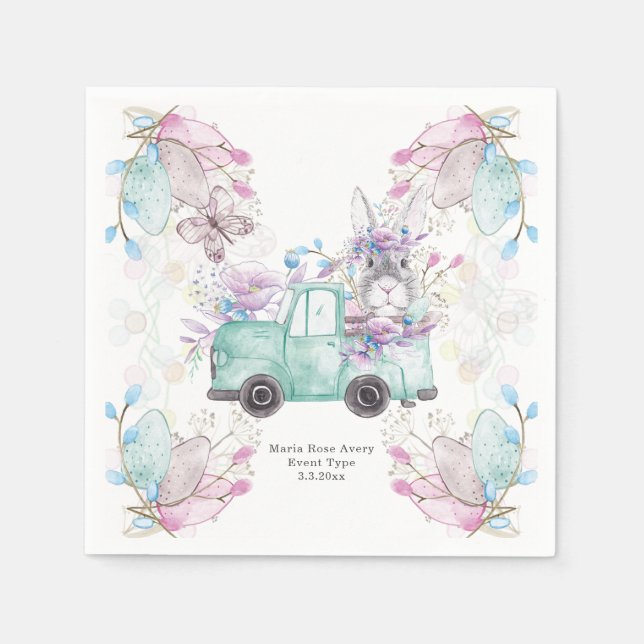 Birthday Personalized Pattern Bunny Truck Napkins (Front)
