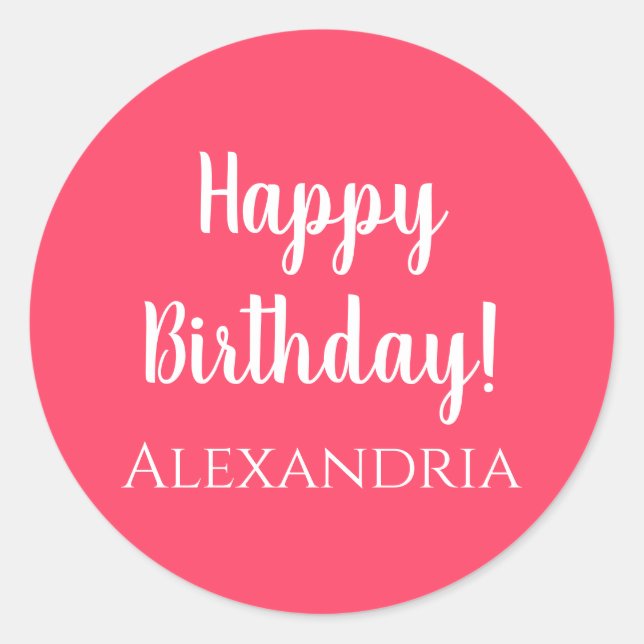 Birthday Personalized Pink Happy Birthday Classic Round Sticker (Front)