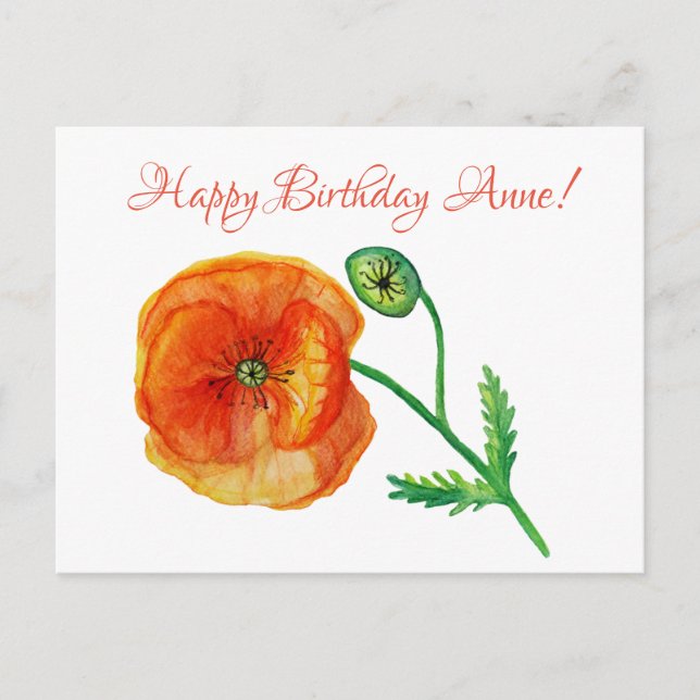 Birthday Personalized Poppy Flower  Postcard (Front)