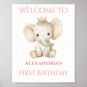  Birthday Personalized Princess Elephant Welcome Poster