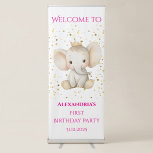 Birthday personalized princess elephant Welcome Retractable Banner