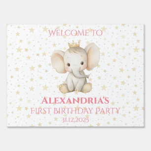 Birthday personalized princess elephant Welcome Sign