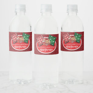 Birthday Personalized Winter Sleepover Party Water Bottle Label