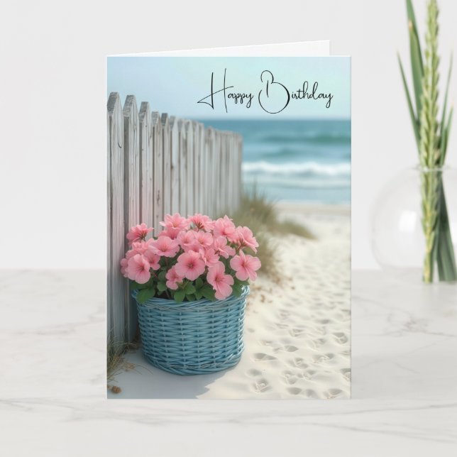 Birthday Petunia Beach Basket  Card (Front)
