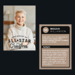 Birthday Photo & All-Star Grandma Baseball Card<br><div class="desc">A fun personalized baseball card to give to your birthday party guest as a take home favour gift.  Personalized with their photo. On the back of the baseball card customize with their stats,  and highlights. Note all colours can be changed to suit your preference. Designed by Moodthology Papery</div>