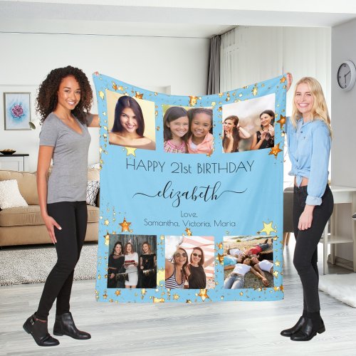 Birthday photo baby blue gold best friends fleece blanket