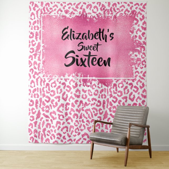 Birthday Photo Backdrop Pink Leopard Tapestry (In Situ)