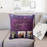 Birthday photo best friend purple blue gold names throw pillow<br><div class="desc">A gift from friends for a woman's 21st birthday, celebrating her life with 3 of your photos of her, her friends, family, interest or pets. Personalize and add her name, age 21 and your names. Golden colored letters. A chic feminine purple background color. The purple color is uneven. Decorated with...</div>