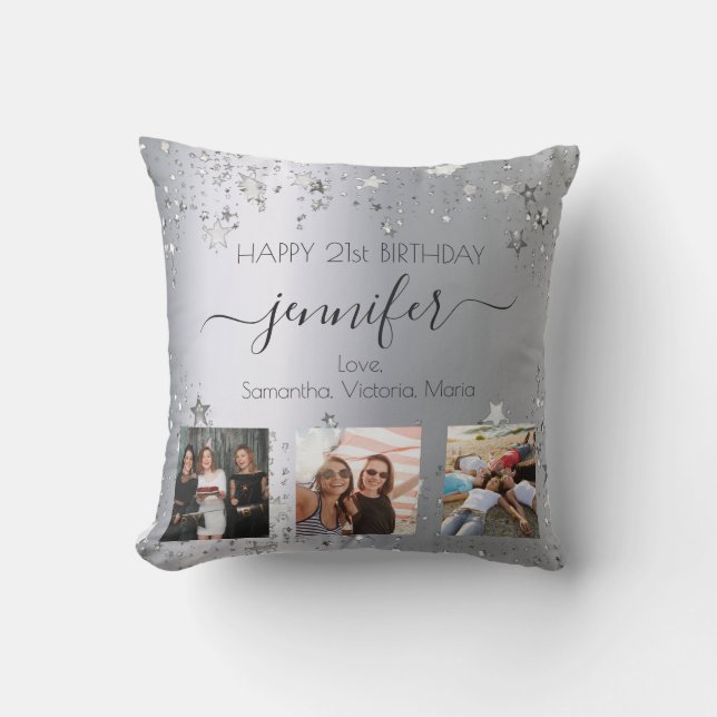 Birthday photo best friend silver outdoor pillow (Front)