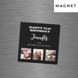 Birthday photo best friends black white magnet