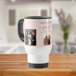 Birthday photo best friends blush pink travel mug<br><div class="desc">A gift from friends for a woman's 21st birthday, celebrating her life with 3 of your photos of her, her friends, family, interest or pets. Personalize and add her name, age 21 and your names. Black colored letters. A girly, feminine blush pink, rose gold colored background. Her name is written...</div>