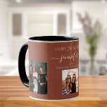 Birthday photo best friends names brown earth mug<br><div class="desc">A gift from friends for a woman's 21st birthday, celebrating her life with 3 of your photos of her, her friends, family, interest or pets. Personalize and add her name, age 21 and your names. A brown earth colored background. Her name is written with a modern hand lettered style script...</div>