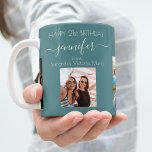Birthday photo best friends names green dark cyan coffee mug<br><div class="desc">A gift from friends for a woman's 21st birthday, celebrating her life with 3 of your photos of her, her friends, family, interest or pets. Personalize and add her name, age 21 and your names. A green, dark cyan colored background. Her name is written with a modern hand lettered style...</div>