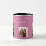 Birthday photo best friends names pink mug<br><div class="desc">A gift from friends for a woman's 21st birthday, celebrating her life with 3 of your photos of her, her friends, family, interest or pets. Personalize and add her name, age 21 and your names. A dark pink colored background. Her name is written with a modern hand lettered style script...</div>