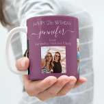 Birthday photo best friends names plum purple coffee mug<br><div class="desc">A gift from friends for a woman's 21st birthday, celebrating her life with 3 of your photos of her, her friends, family, interest or pets. Personalize and add her name, age 21 and your names. A girly, feminine plum, purple colored background. Her name is written with a modern hand lettered...</div>