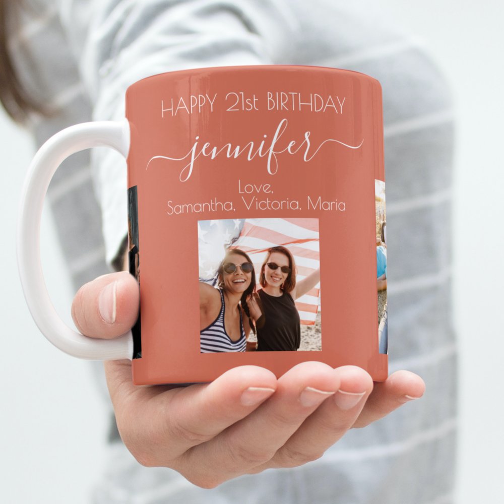 Discover Birthday Photo Best Friends Names Terracotta Earth Custom Family Gift Coffee Mug