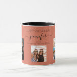 Birthday photo best friends names terracotta earth mug<br><div class="desc">A gift from friends for a woman's 21st birthday, celebrating her life with 3 of your photos of her, her friends, family, interest or pets. Personalize and add her name, age 21 and your names. A terracotta, brown earth colored background. Her name is written with a modern hand lettered style...</div>