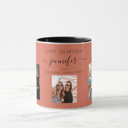 Birthday photo best friends names terracotta earth mug