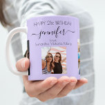 Birthday photo best friends names violet lavender coffee mug<br><div class="desc">A gift from friends for a woman's 21st birthday, celebrating her life with 3 of your photos of her, her friends, family, interest or pets. Personalize and add her name, age 21 and your names. A violet, lavender colored background. Her name is written with a modern hand lettered style script...</div>