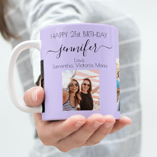 Birthday photo best friends names violet lavender coffee mug