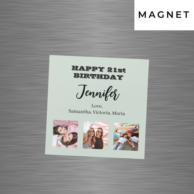 Birthday photo best friends sage green magnet (Creator Uploaded)