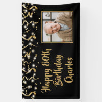 Birthday Black Gold Confetti Streamers Custom Text Banner