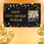 Birthday Photo Black Gold Stars Custom Color Banner<br><div class="desc">Create your own personalized, custom color birthday banner sign featuring one photo, your custom text in your choice of font styles and color (the sample shows HAPPY # BIRTHDAY NAME in gold) accented with gold stars against an editable black background color you can change to coordinate with party theme colors....</div>