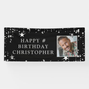 Birthday Photo Black Silver Stars Personalized Banner