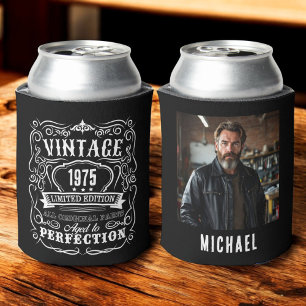 Birthday Photo Black Vintage Aged To Perfection Can Cooler
