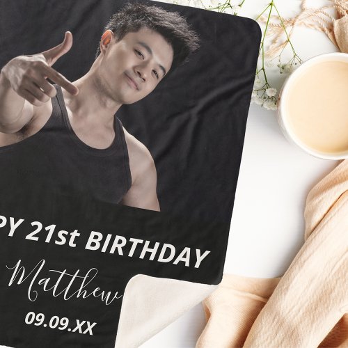 Birthday photo black white modern guy sherpa blanket