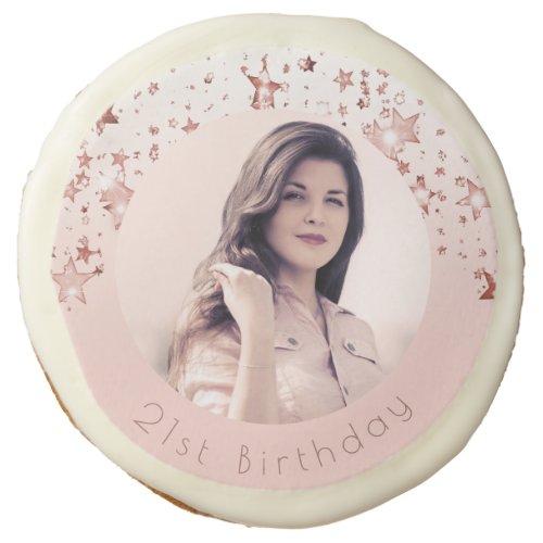 Birthday photo blush pink rose gold stars glam sugar cookie