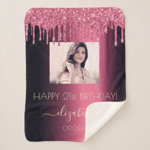 Birthday photo burgundy glitter pink girl sherpa blanket