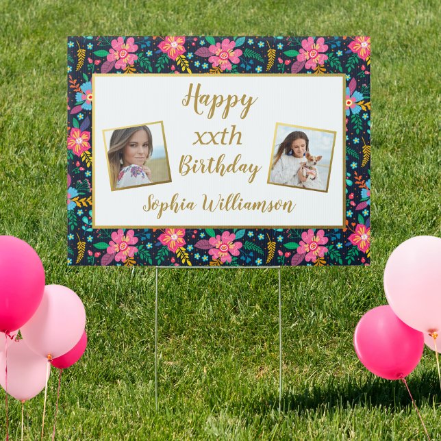 Birthday Photo, Chic Wildflowers, Any Age Yard Sign (Creator Uploaded)