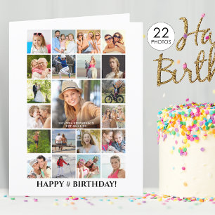 Birthday Photo Collage 22 Pictures Any Age Custom Card