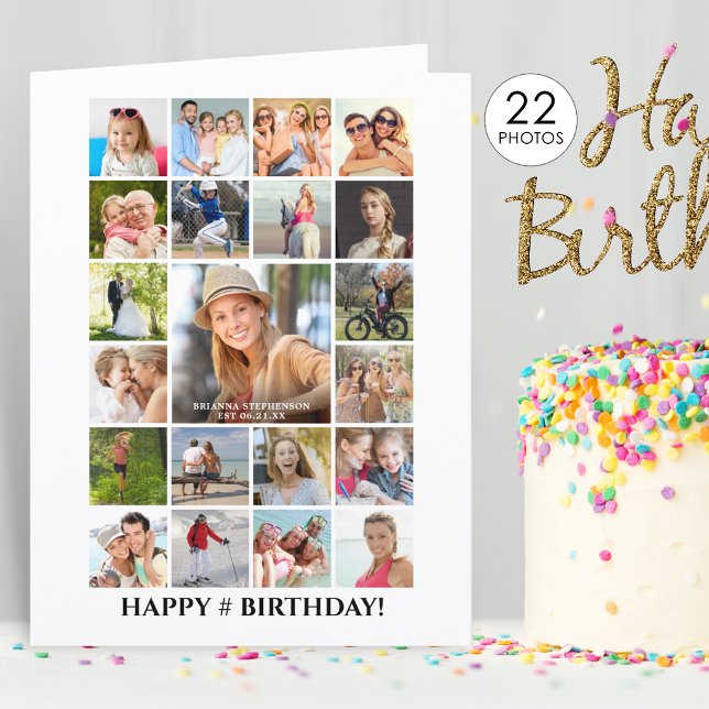 Birthday Photo Collage 22 Pictures Any Age Custom Card (Creator Uploaded)